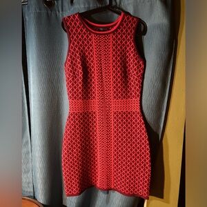 Tommy Hilfiger Burgundy Coral Red Pattern Sweater Dress